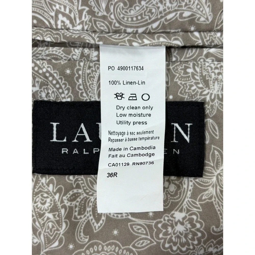 Lauren Ralph Lauren Black Label Linen Blazer‎ Men 36R Beige Floral Pattern Lined